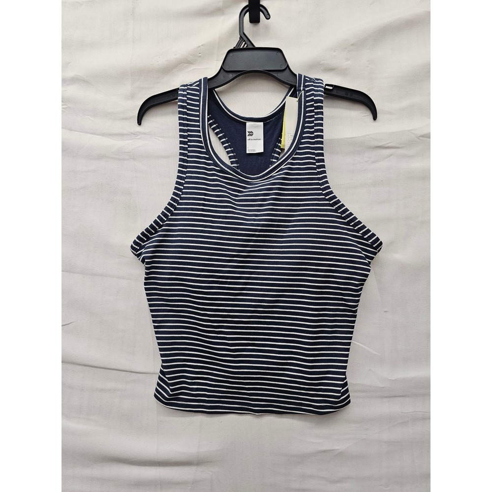 All in Motion Womens Striped Support Tank Top Navy Modal Blend Athletic Size L
